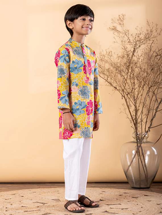 boys printed long sleeve kurta & pyjama set - 22187726 -  Standard Image - 1