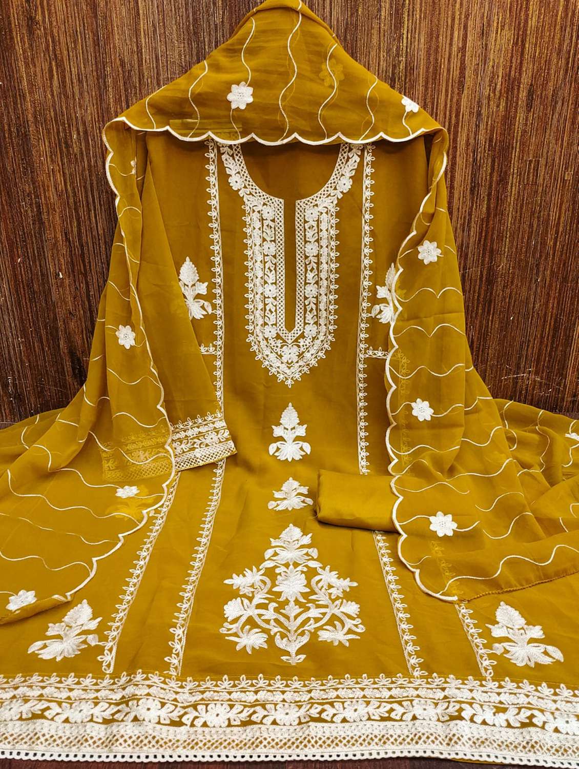 women solid with work embroidered unstitched suit set - 22187740 -  Standard Image - 1