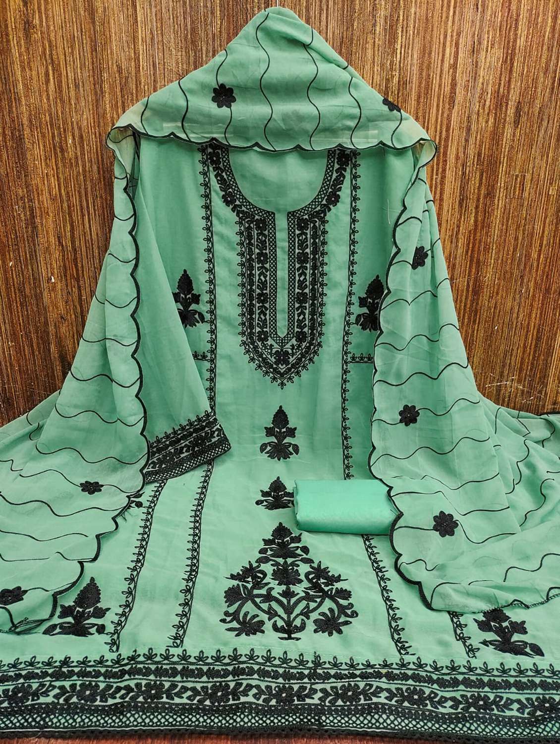 women solid with work embroidered unstitched suit set - 22187743 -  Standard Image - 1