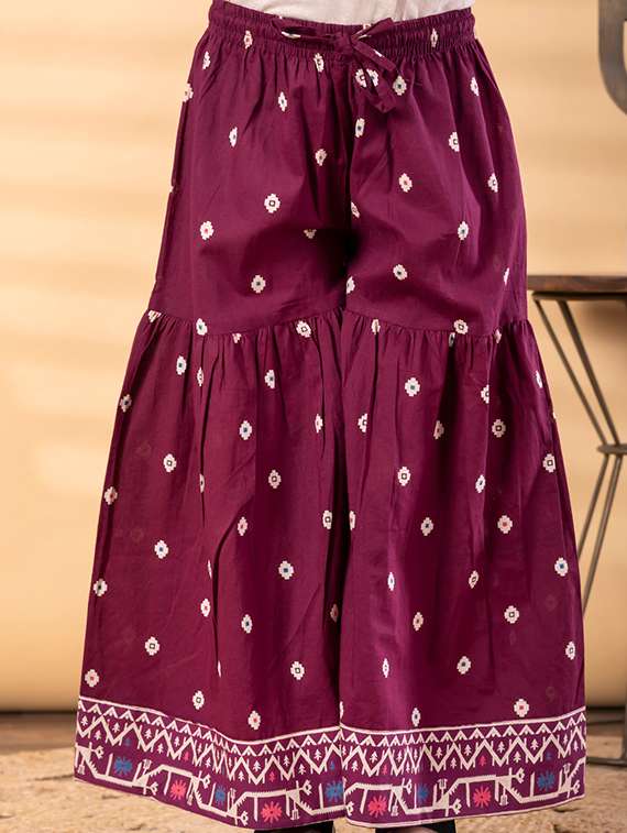 girls printed long sleeve kurta and sharara set - 22187757 -  Standard Image - 4