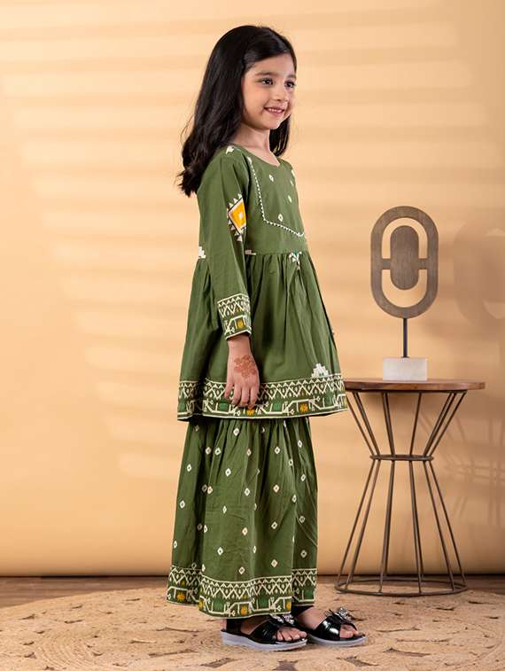 girls printed long sleeve kurta and sharara set - 22187758 -  Standard Image - 1
