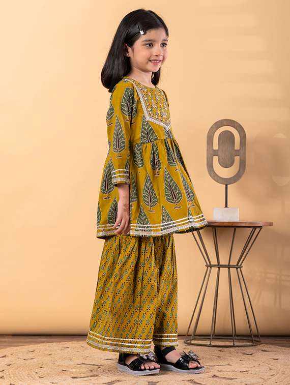 girls printed long sleeve kurta and sharara set - 22187760 -  Standard Image - 1