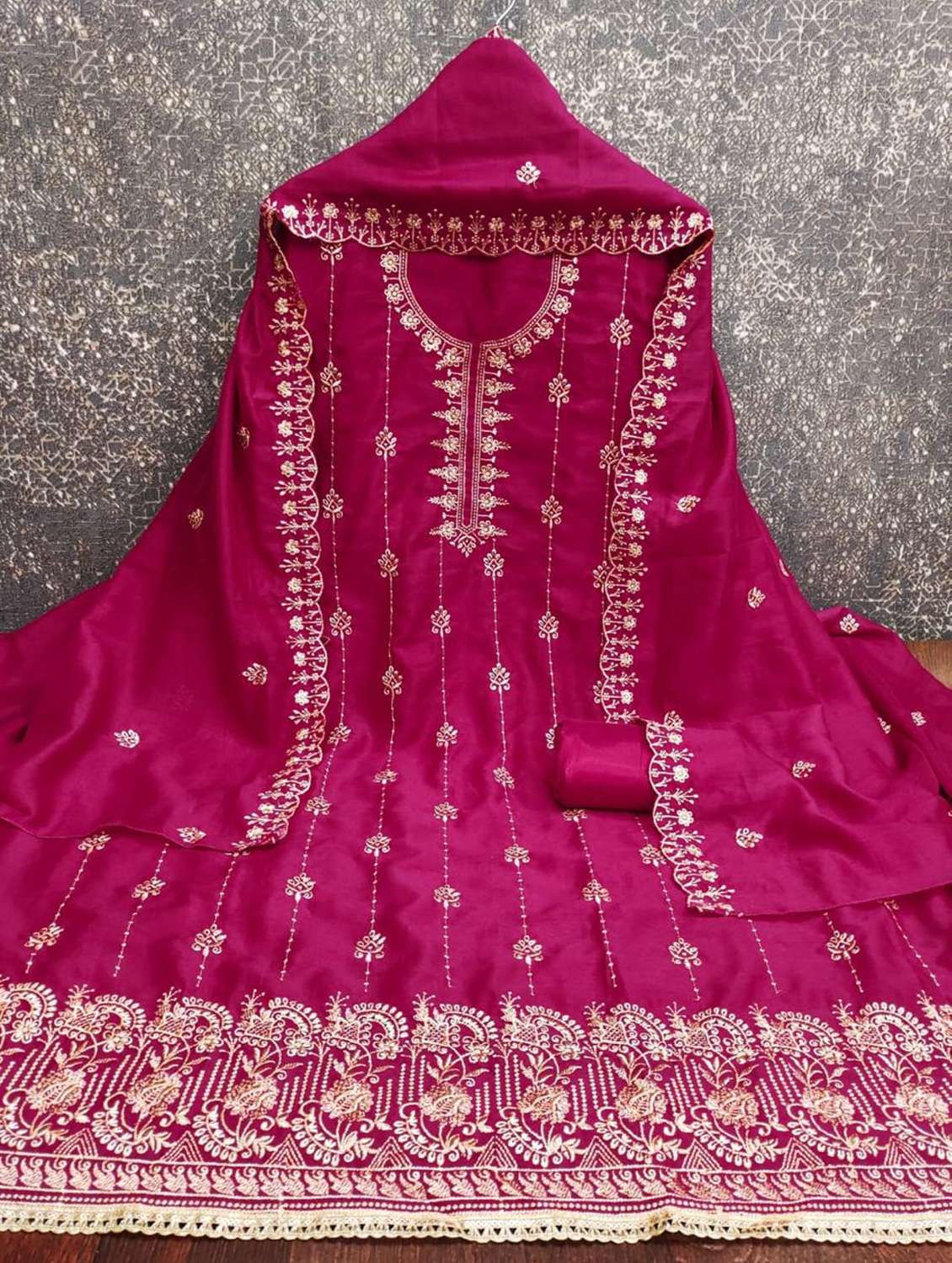 women solid with work embroidered unstitched suit set - 22187765 -  Standard Image - 1