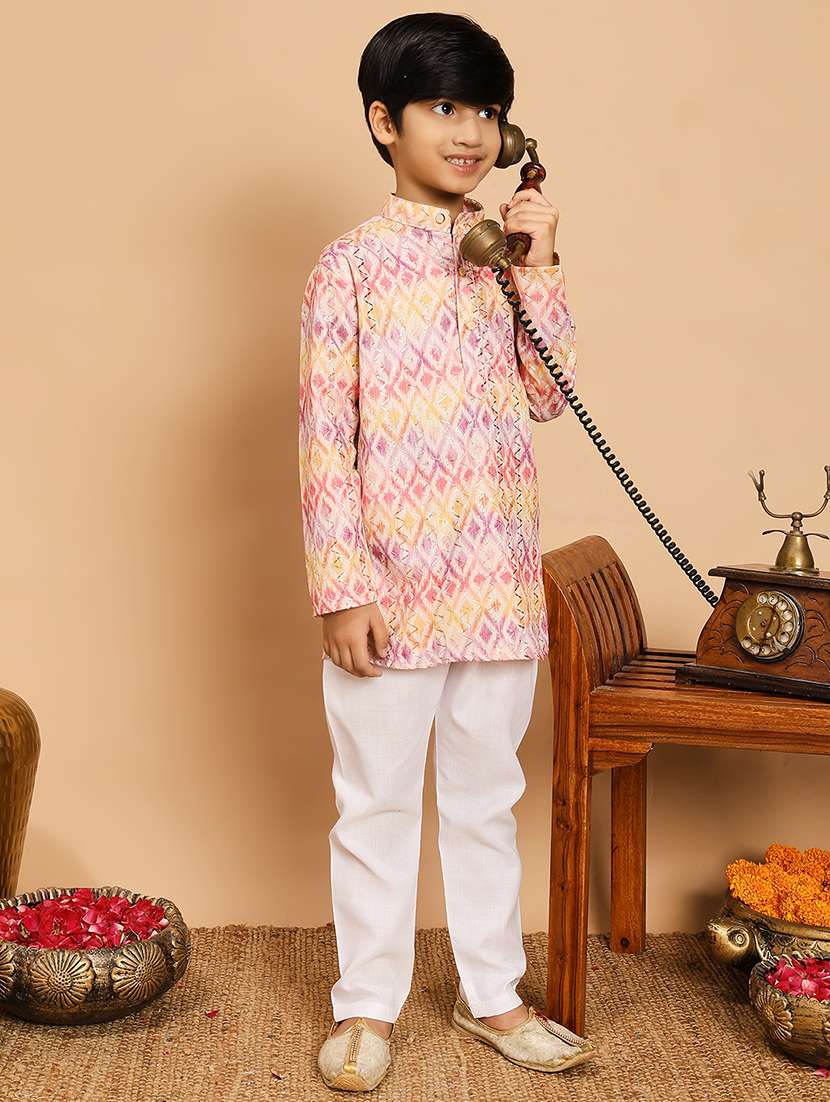 boys printed long sleeve kurta & pyjama set - 22187775 -  Standard Image - 1