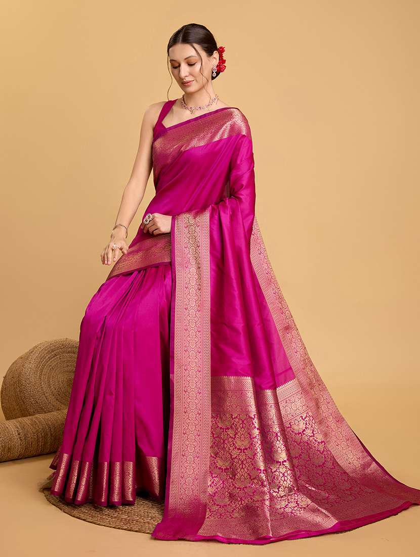 women solid with bordered saree with blouse - 22187786 -  Standard Image - 1