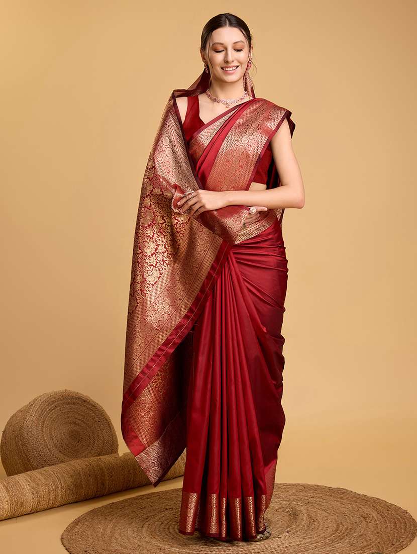 women solid with bordered saree with blouse - 22187787 -  Standard Image - 1