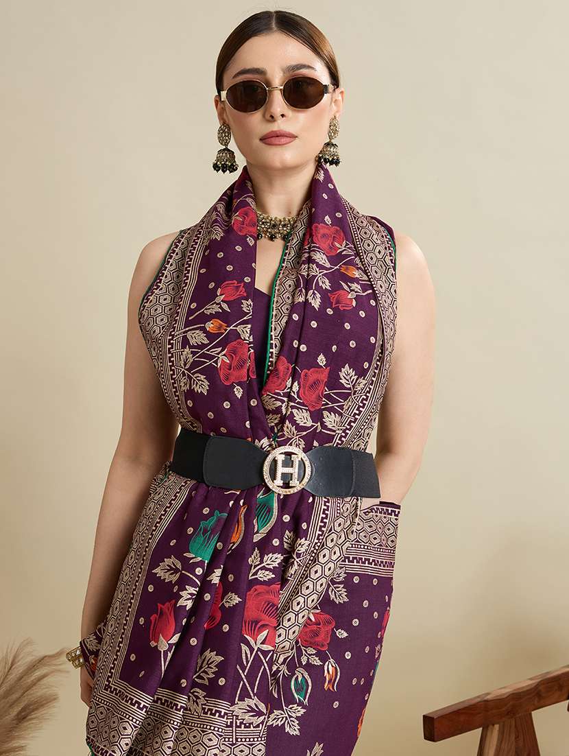 women floral printed saree with blouse - 22187825 -  Standard Image - 4