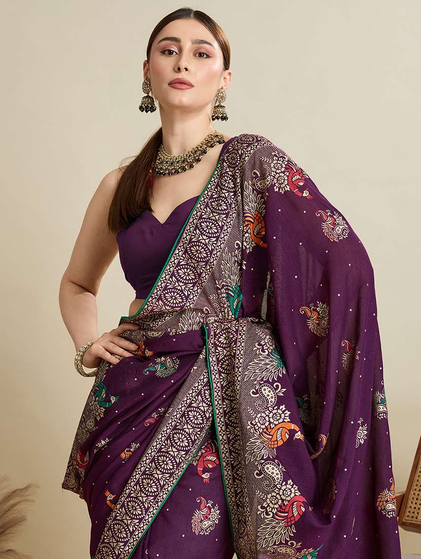 women printed casual wear saree with blouse - 22187829 -  Standard Image - 4
