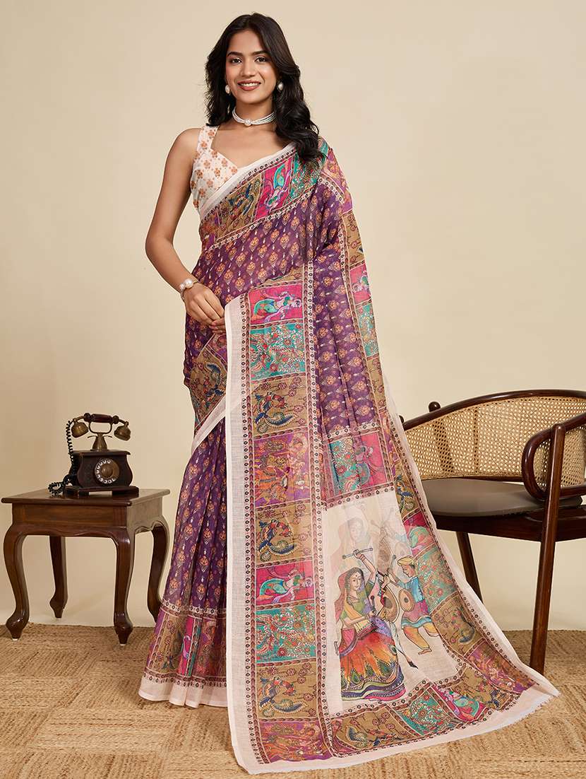 women printed casual wear saree with blouse