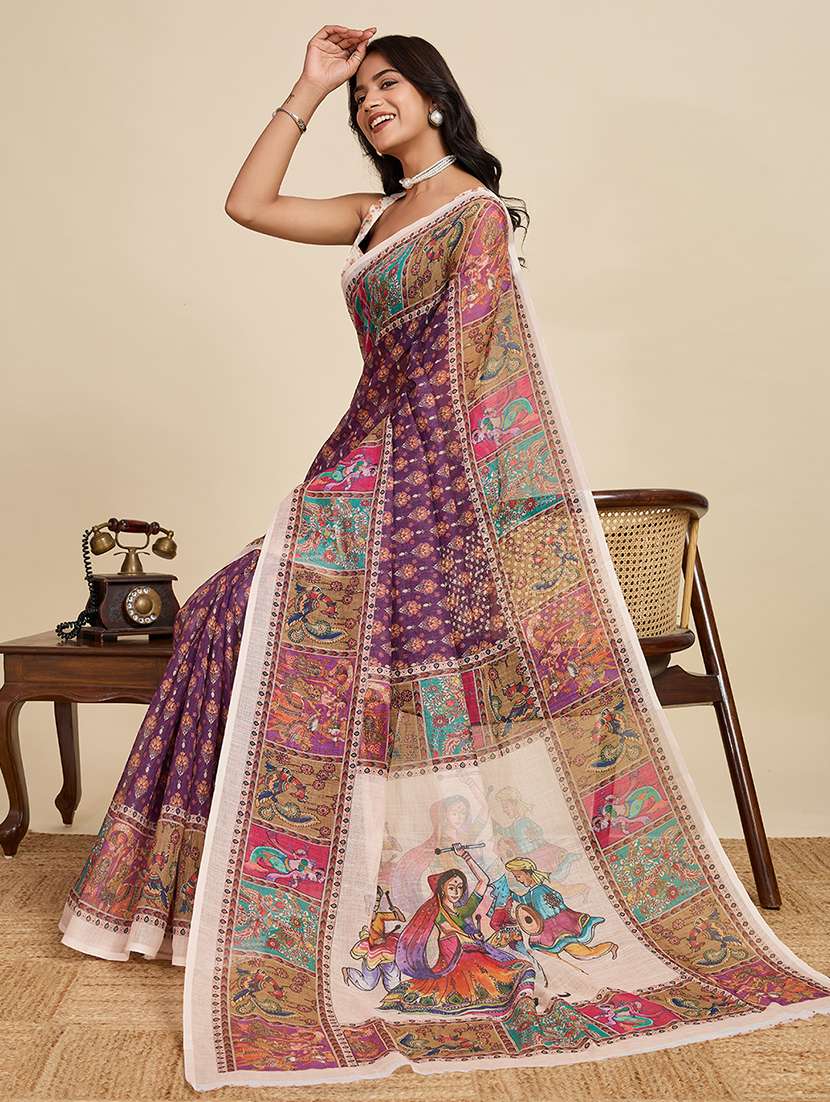 women printed casual wear saree with blouse - 22187842 -  Standard Image - 1