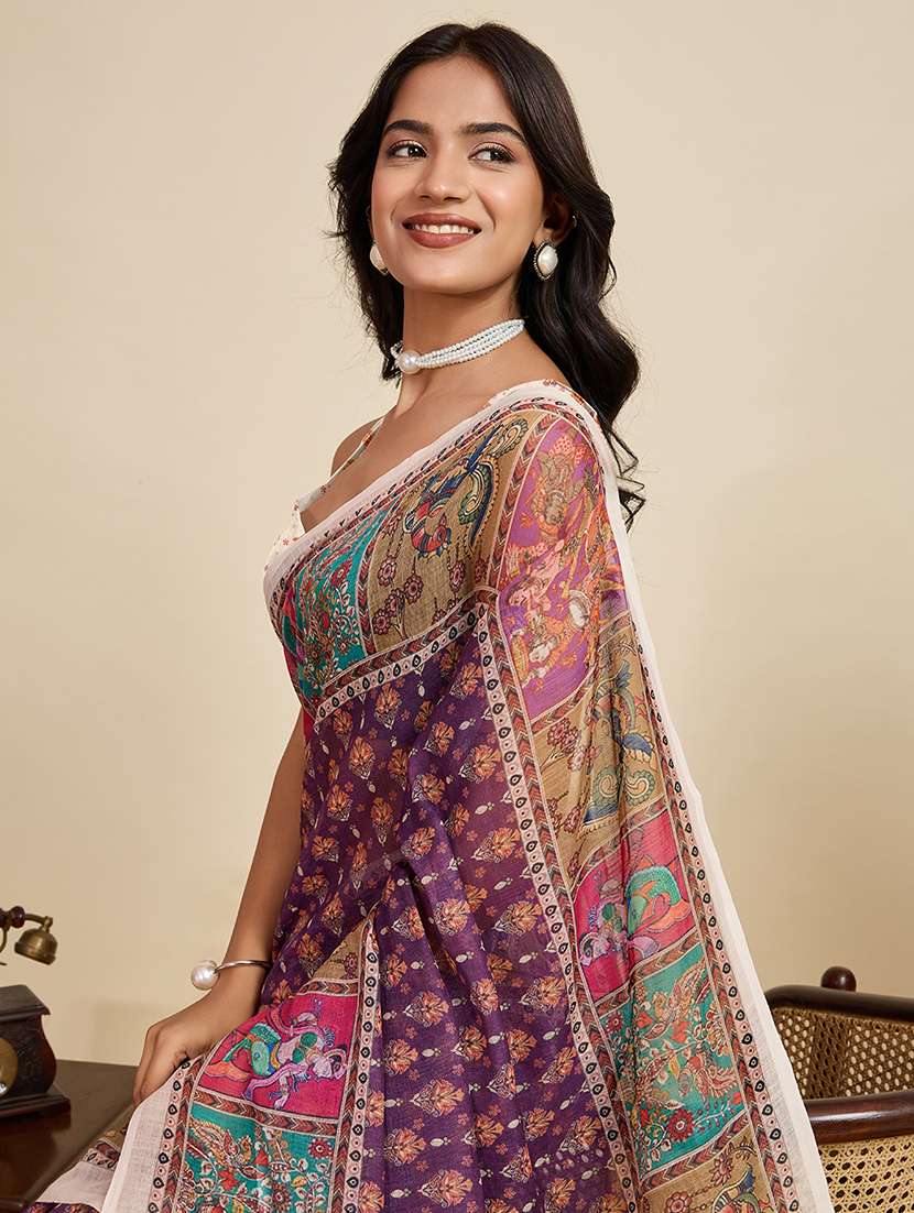 women printed casual wear saree with blouse - 22187842 -  Standard Image - 4