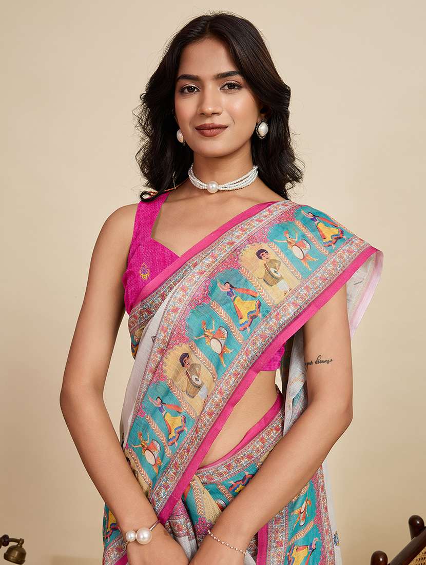 women printed casual wear saree with blouse - 22187843 -  Standard Image - 4