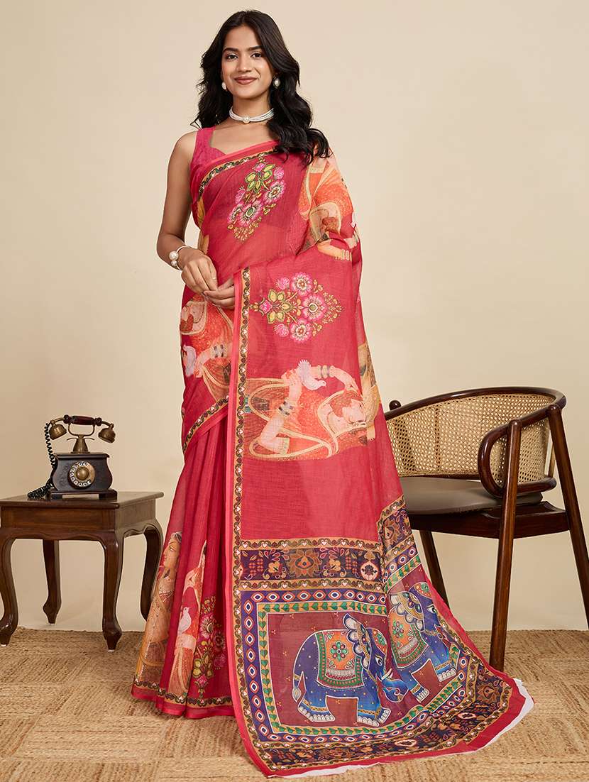 women printed casual wear saree with blouse