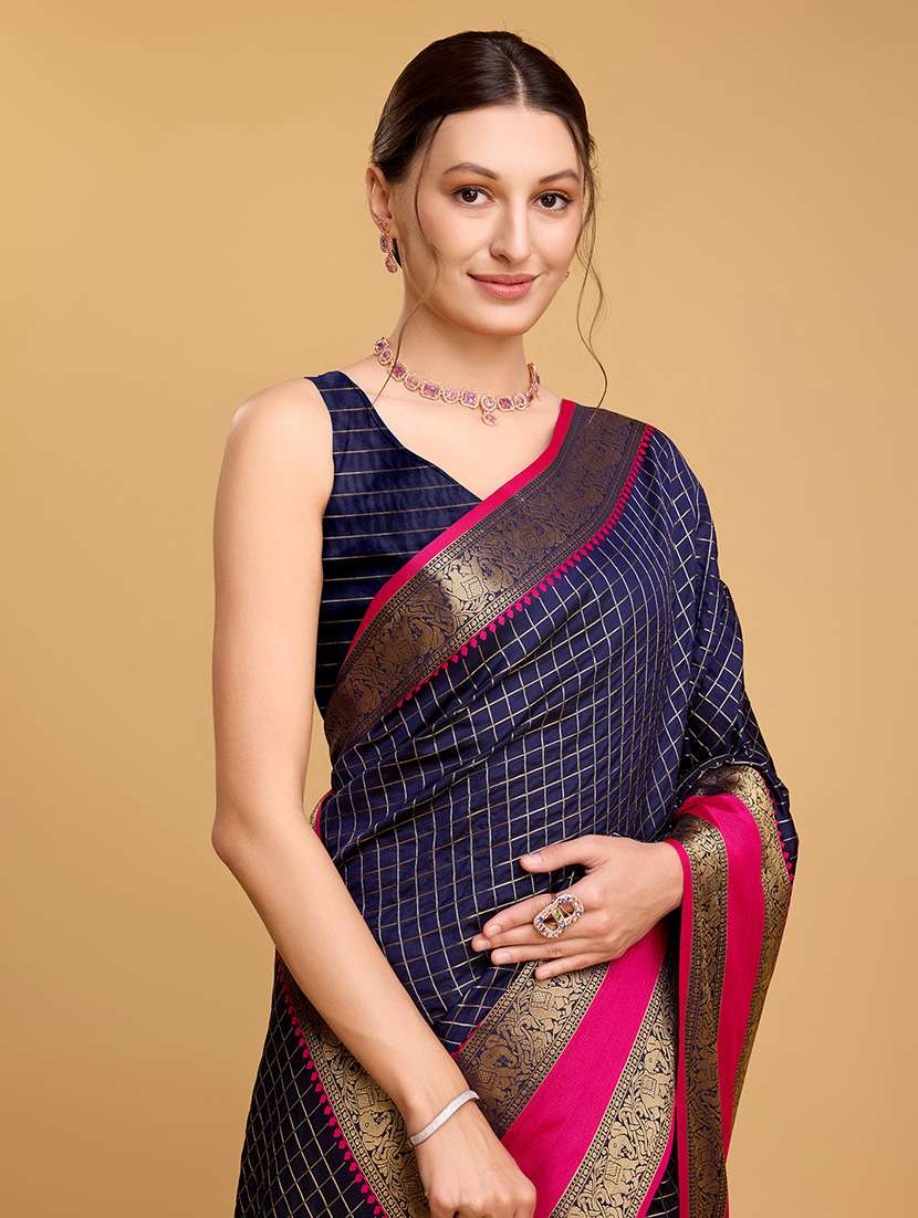 women checkered bordered saree with blouse - 22187854 -  Standard Image - 4