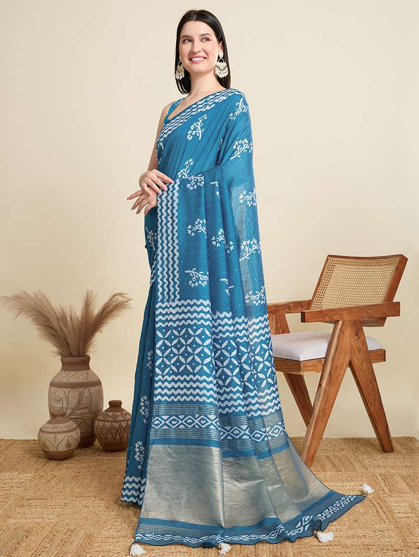 turquoise embellished women printed casual wear saree with blouse - 22187863 -  Standard Image - 1