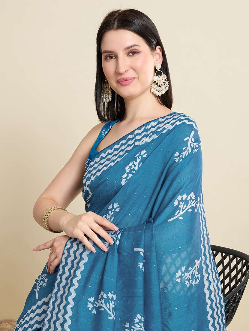 turquoise embellished women printed casual wear saree with blouse - 22187863 -  Standard Image - 4
