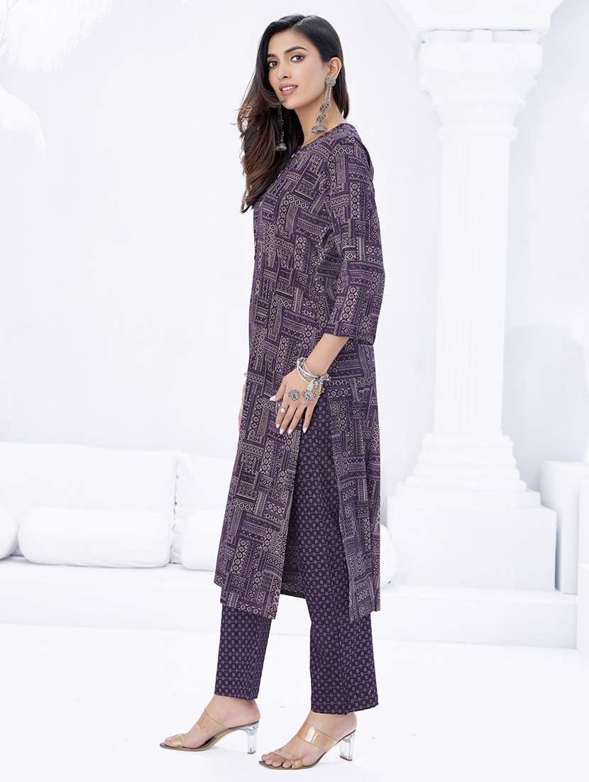 women printed three quarter sleeve kurta pant with dupatta set - 22203051 -  Standard Image - 1