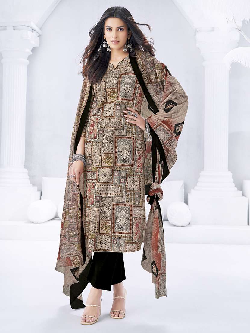 women printed three quarter sleeve kurta pant with dupatta set