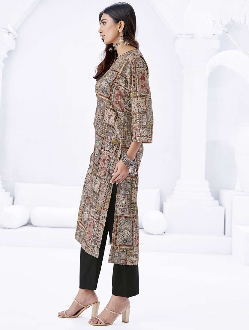women printed three quarter sleeve kurta pant with dupatta set - 22205716 -  Standard Image - 1
