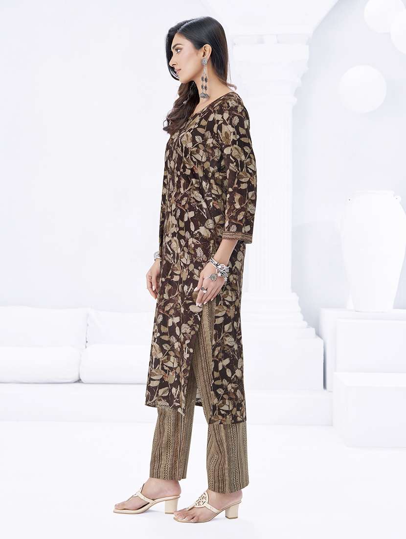 women printed three quarter sleeve kurta pant with dupatta set - 22205725 -  Standard Image - 1