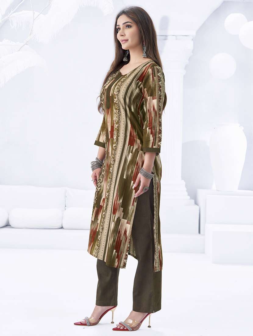women printed three quarter sleeve kurta pant with dupatta set - 22205733 -  Standard Image - 1