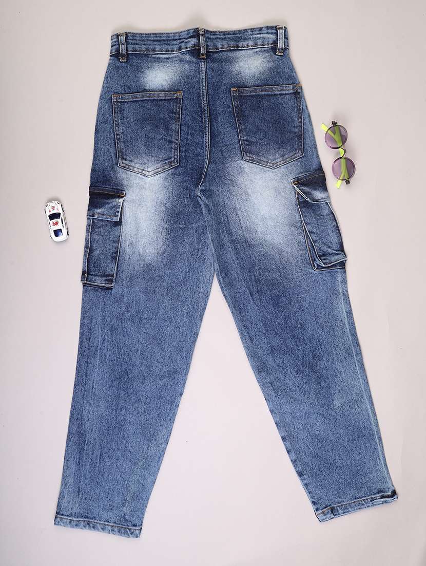 boys washed mid rise cargo jeans - 22215622 -  Standard Image - 1