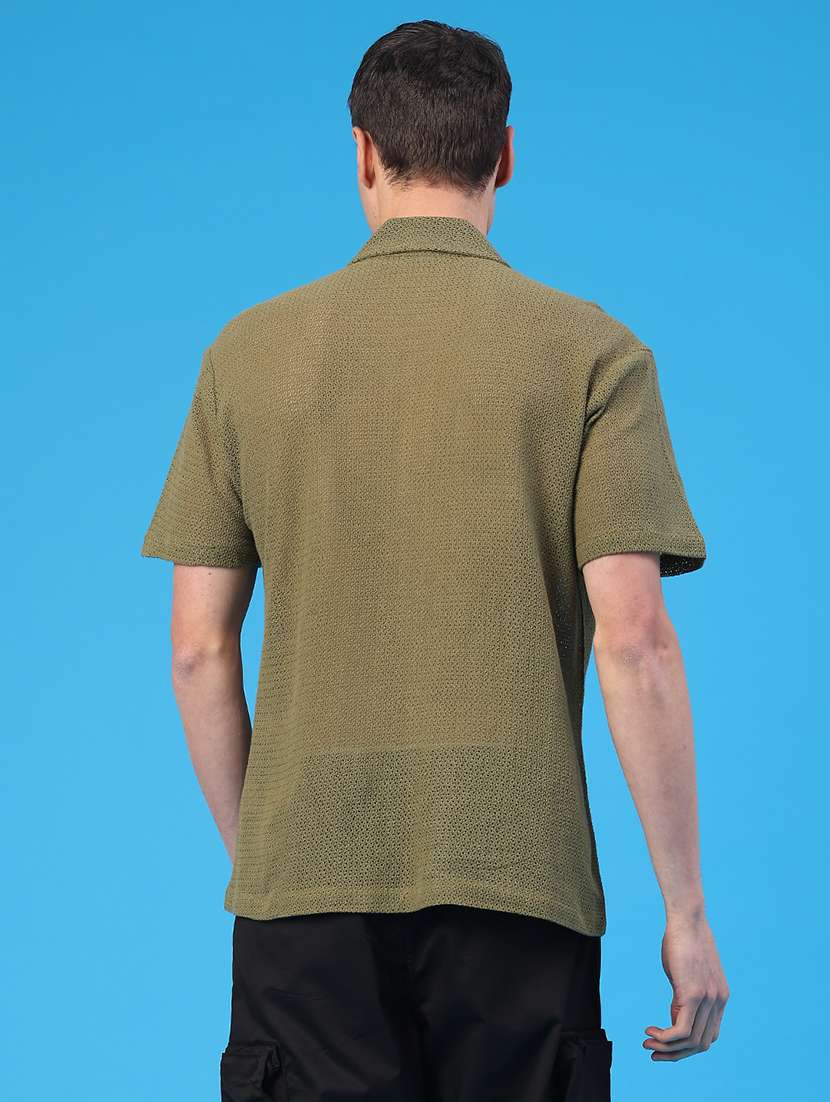 men solid cuban collar short sleeve casual shirt - 22217094 -  Standard Image - 4
