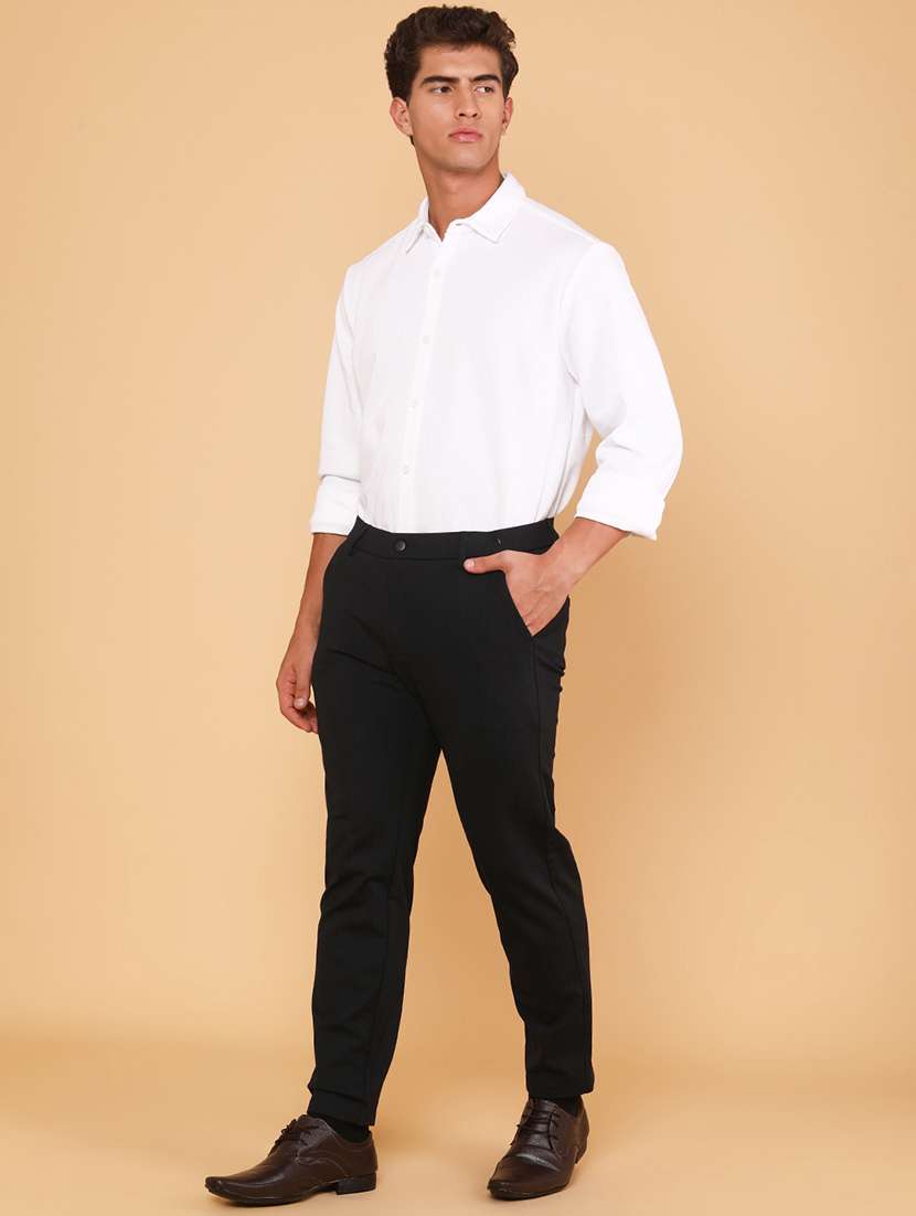 men solid mid rise flat front formal trouser - 22217113 -  Standard Image - 4