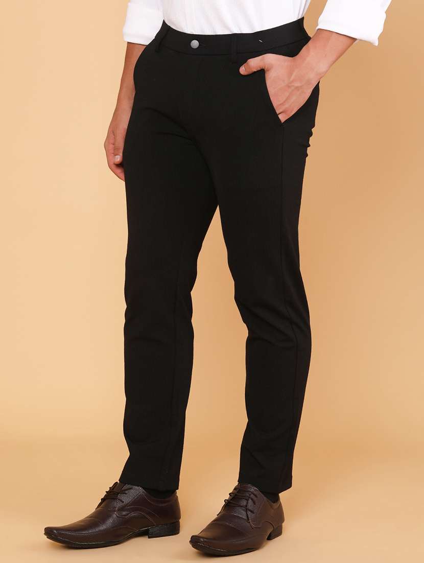 men solid mid rise flat front formal trouser
