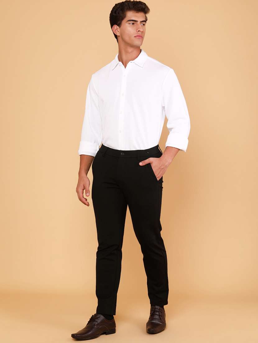men solid mid rise flat front formal trouser - 22217114 -  Standard Image - 4