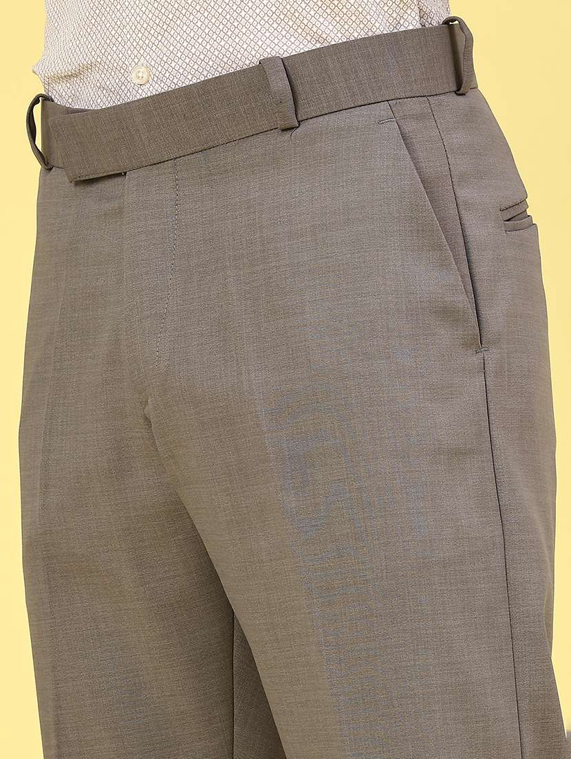 men solid mid rise flat front formal trouser - 22217238 -  Standard Image - 1