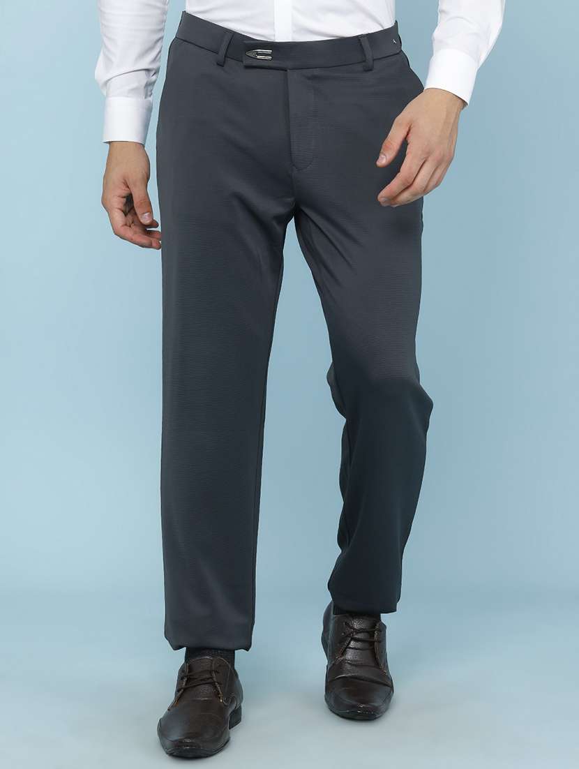 men solid mid rise regular fit formal trouser