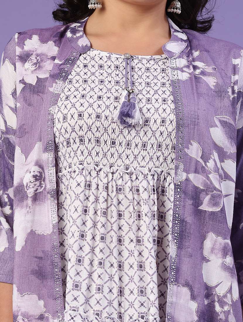 Women Lavender Cotton Tiered Kurta - 22217330 -  Standard Image - 1