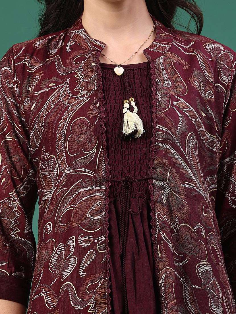 women printed three quarter sleeve layered kurta - 22217384 -  Standard Image - 1