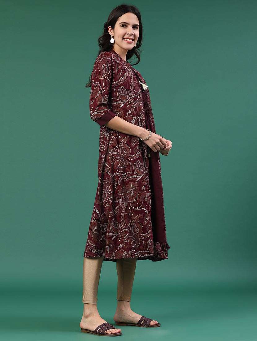 women printed three quarter sleeve layered kurta - 22217384 -  Standard Image - 4