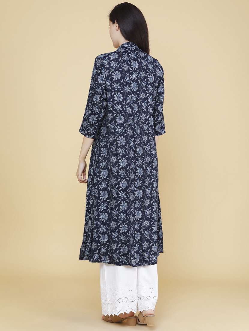 Women Printed Three Quarter Sleeves Tiered Kurta - 22217427 -  Standard Image - 4