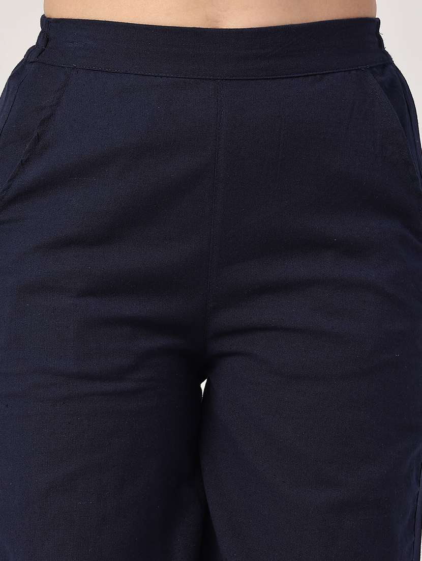 women navy blue cotton flared palazzo - 22217459 -  Standard Image - 1
