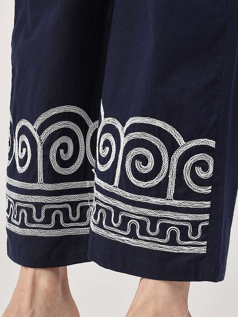 women navy blue cotton flared palazzo - 22217459 -  Standard Image - 4