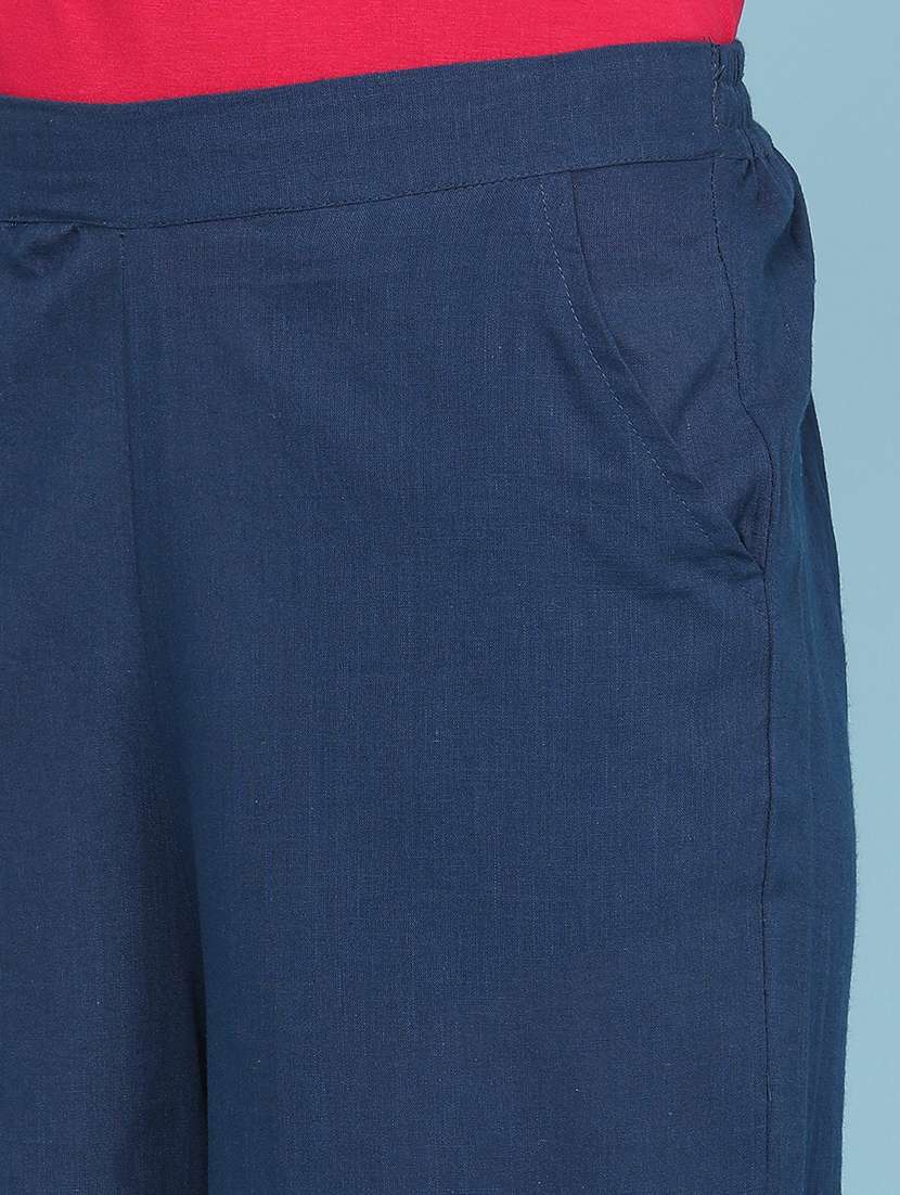 women solid mid rise wide leg trouser - 22217460 -  Standard Image - 1