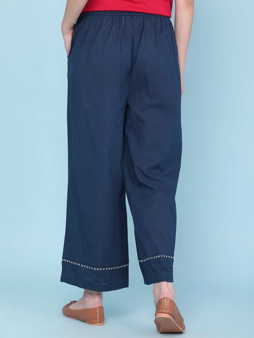 women solid mid rise wide leg trouser - 22217460 -  Standard Image - 4