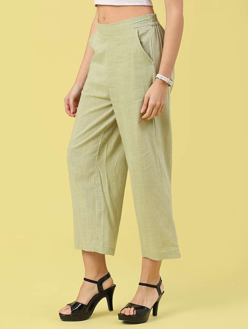 women solid mid rise calf length straight pant - 22217488 -  Standard Image - 1
