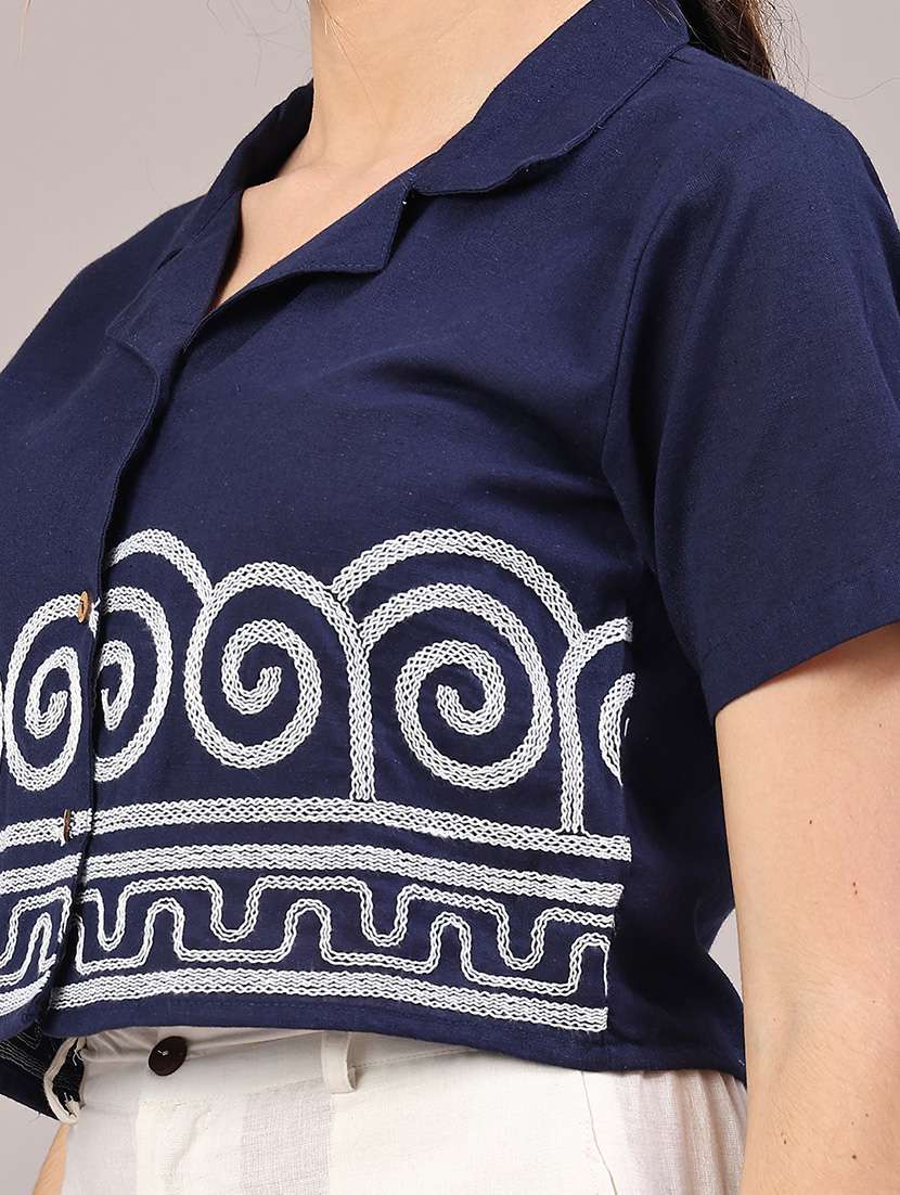 women solid with work short sleeve ethnic top - 22217553 -  Standard Image - 1