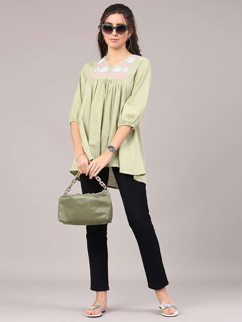 Women Solid With Work Three Quarter Sleeve Tunic - 22217556 -  Standard Image - 4