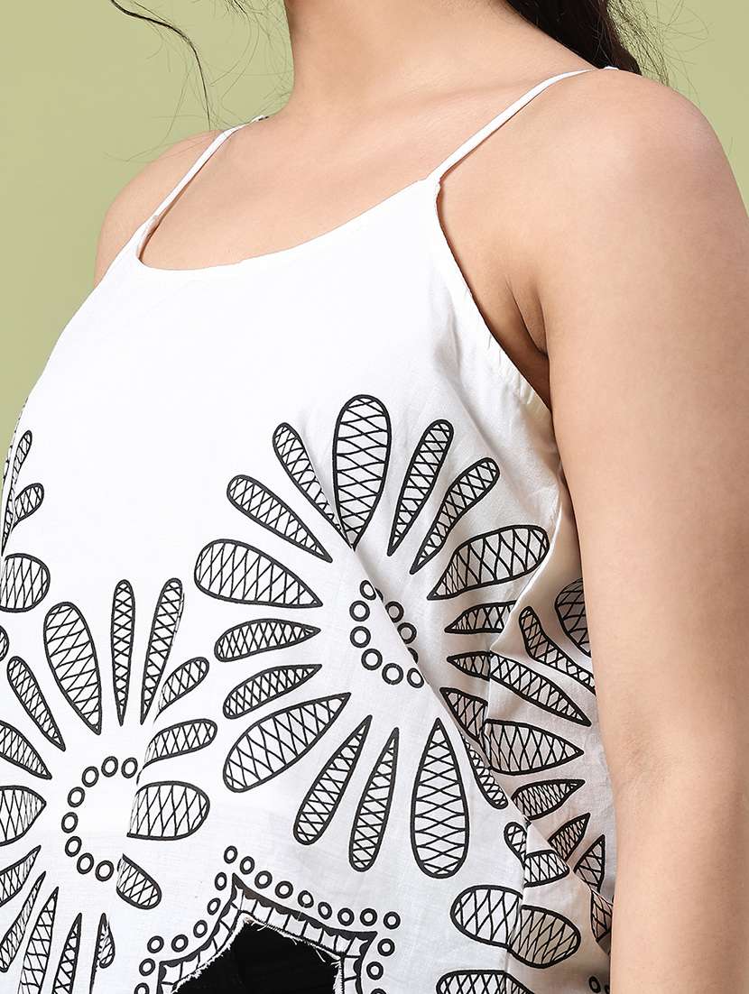 women printed shoulder strap asymmetric top - 22217558 -  Standard Image - 1