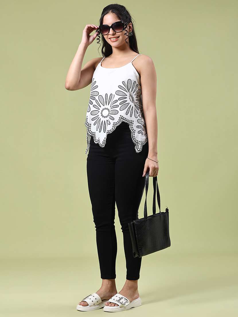 women printed shoulder strap asymmetric top - 22217558 -  Standard Image - 4