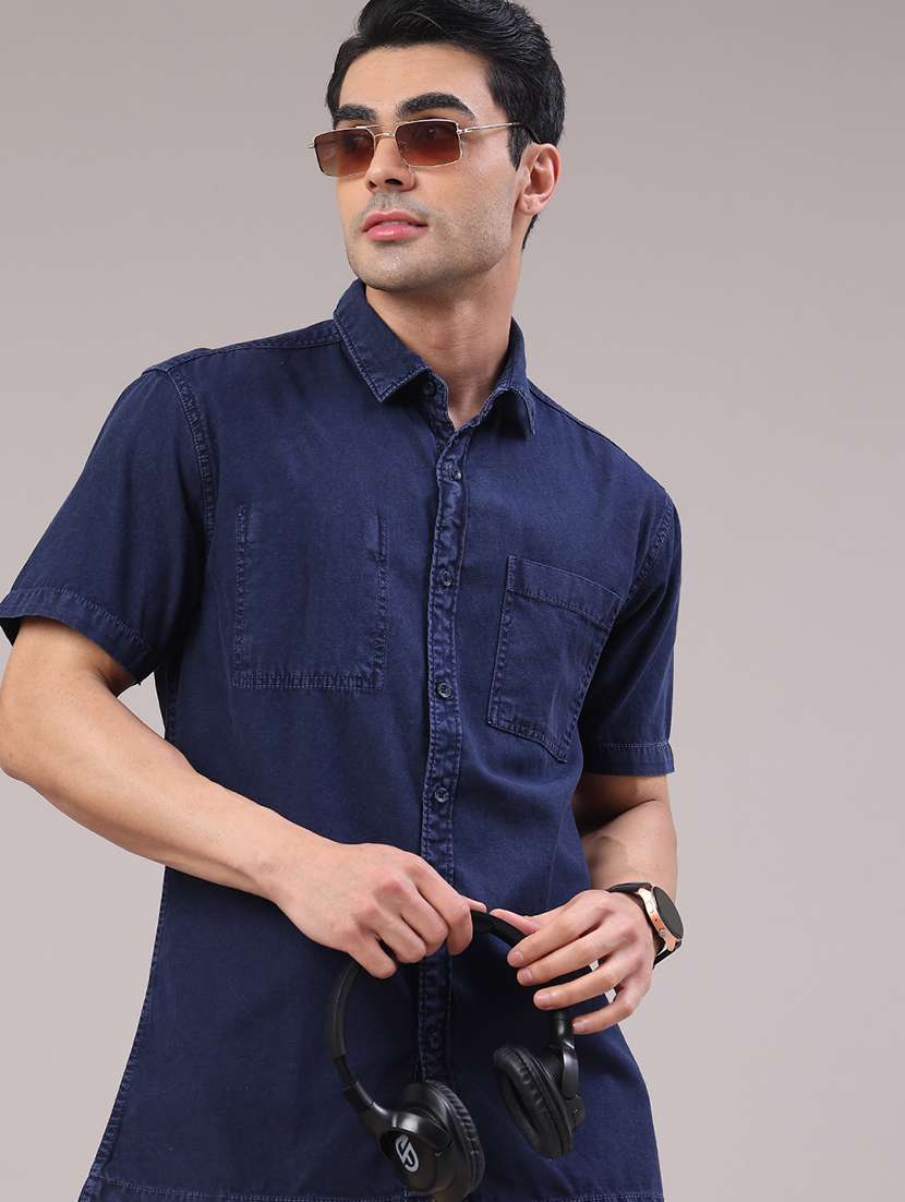men solid short sleeve regular fit casual shirt