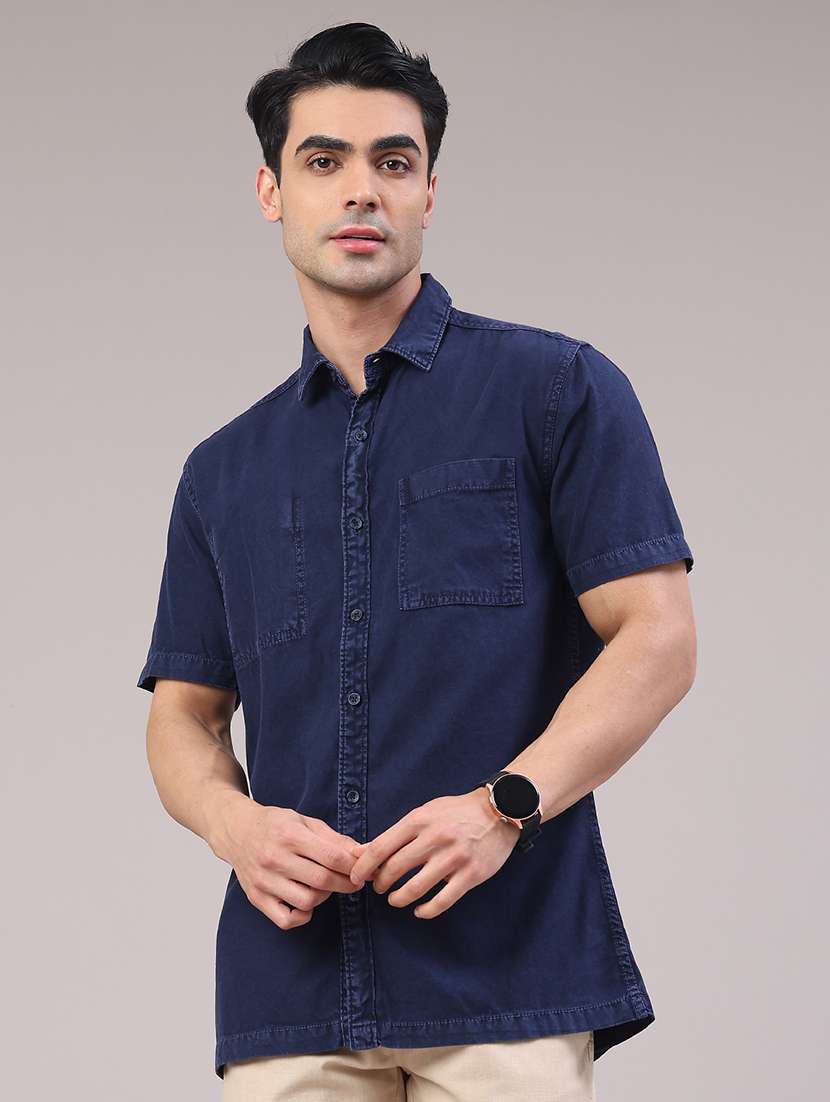 men solid short sleeve regular fit casual shirt - 22217628 -  Standard Image - 1