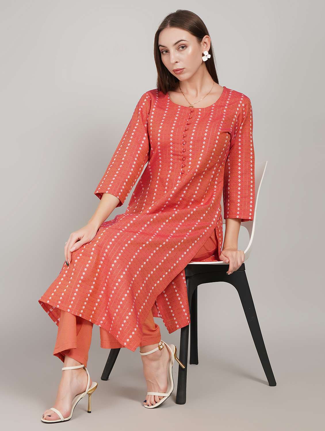 women self design three quarter sleeve kurta pant set - 22217636 -  Standard Image - 1