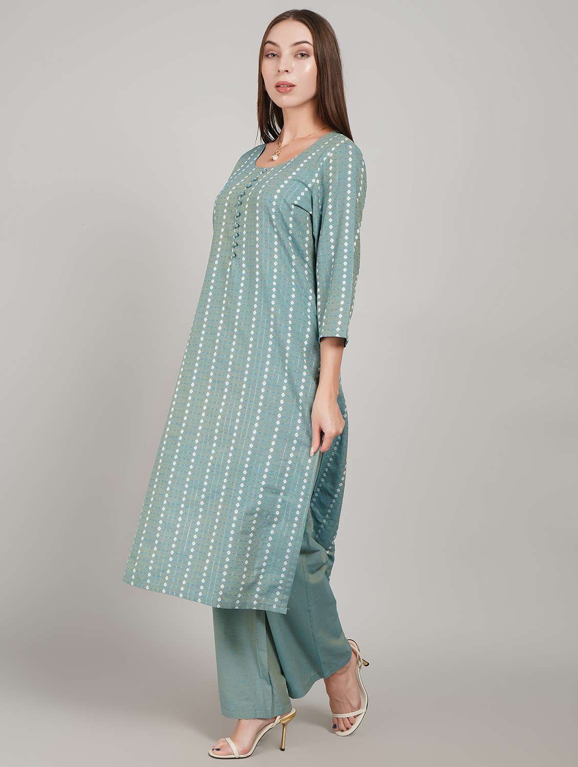 women self design three quarter sleeve kurta pant set - 22217637 -  Standard Image - 4