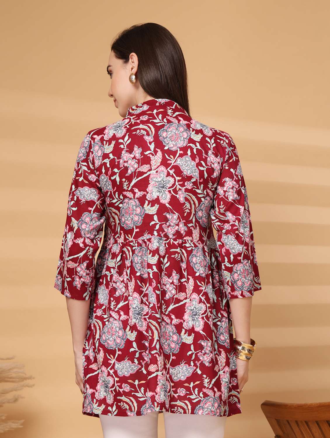 women floral three quarter sleeve a-line tunic - 22217640 -  Standard Image - 4